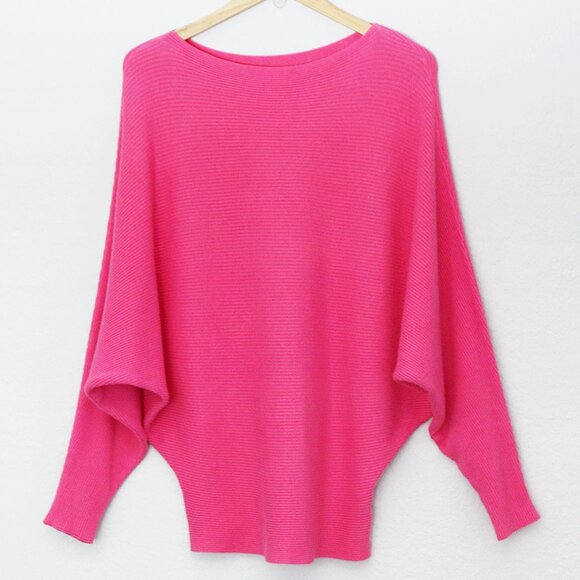 Makarthy Batwing Dolman Sleeves Ribbed Knit Drapey Sweater Cashmere Wool Blend - Picture 2 of 15